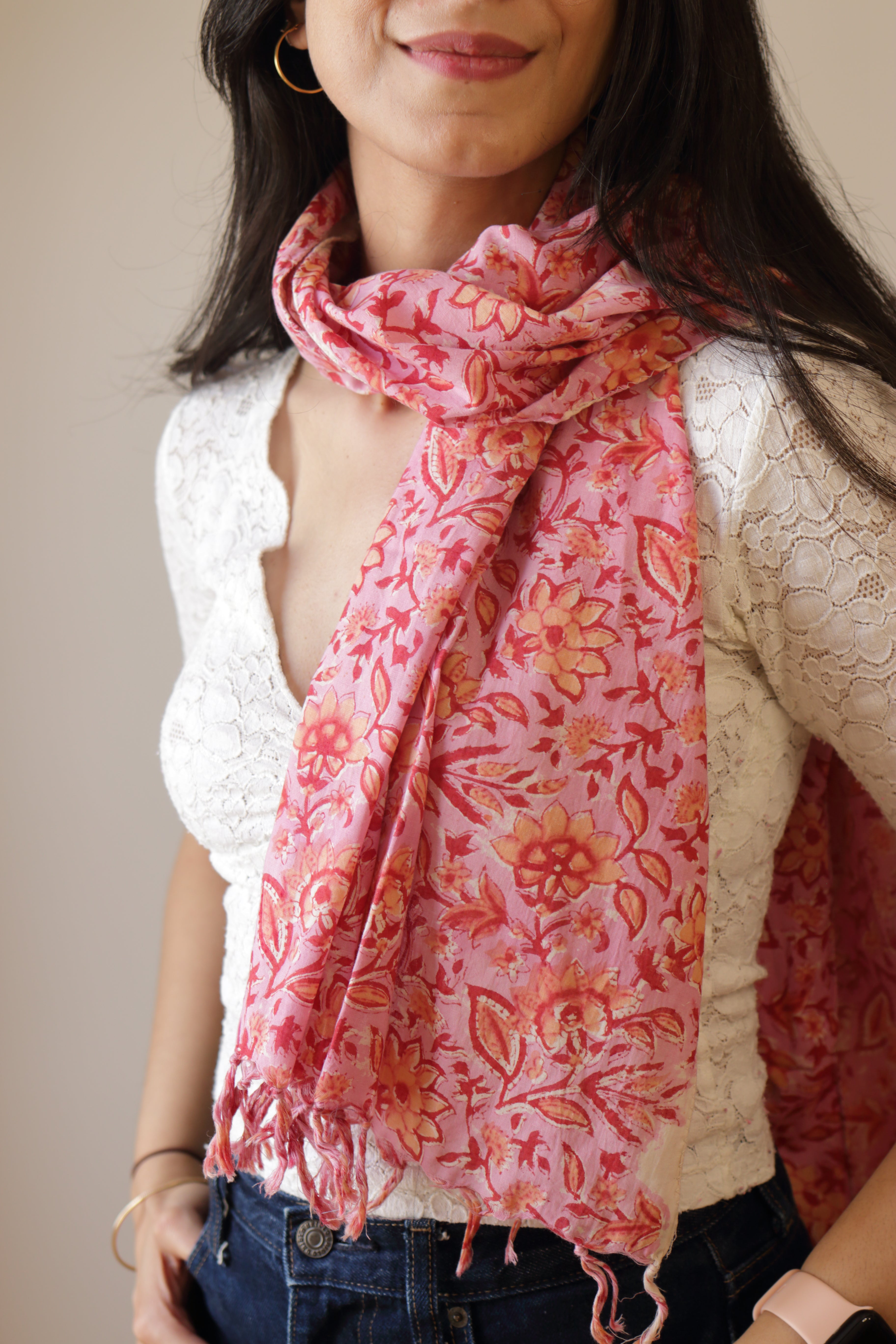 Étole Pari Soleil Framboise en coton